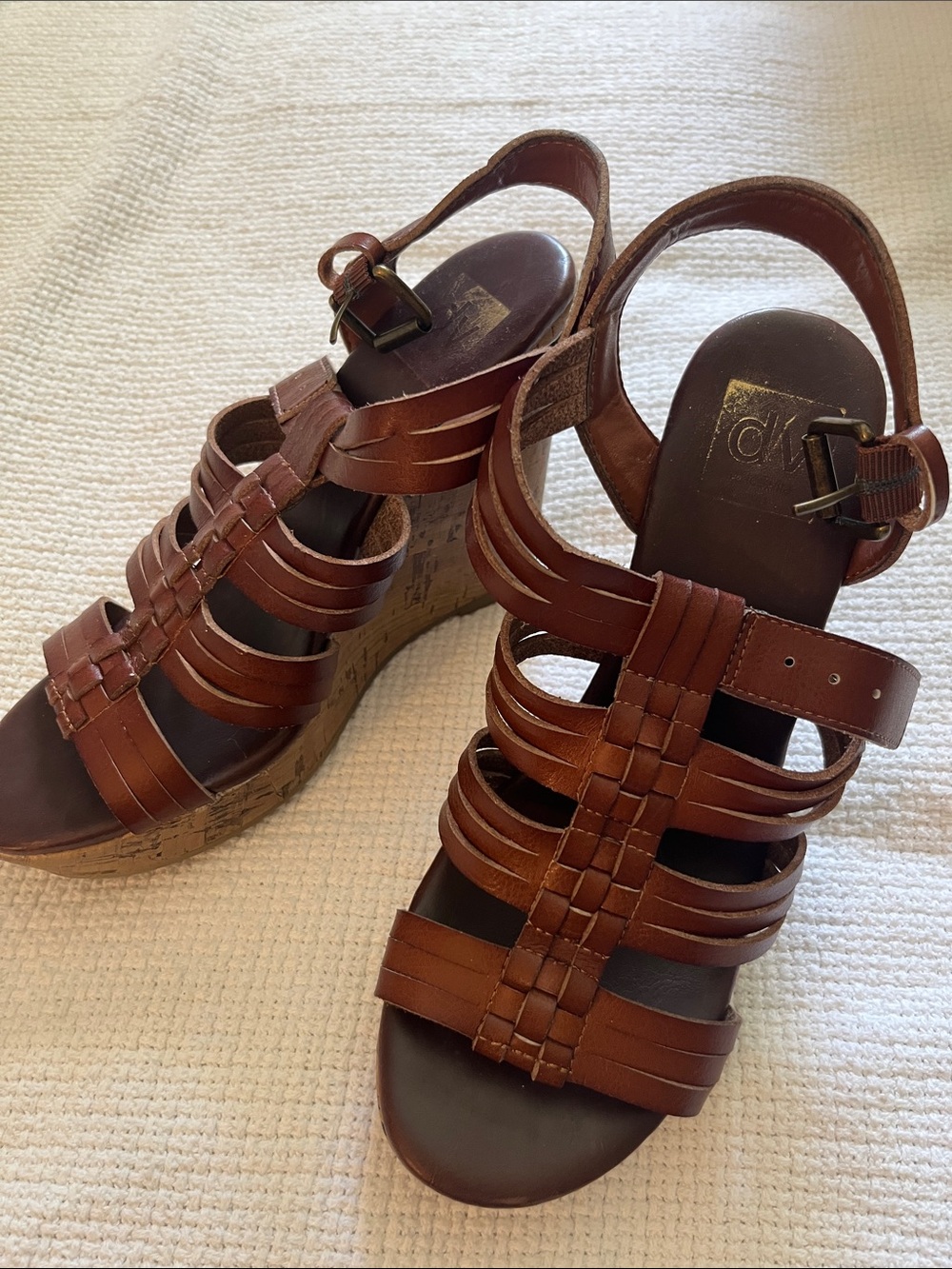 DV by Dolce Vita Brown Woven Leather Wedge Sandals